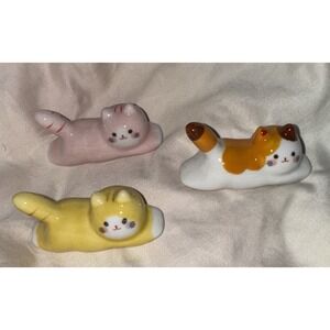 Cats Ceramic Figures Cute Chopstick Rests Lucky Cat Rest‎ Desktop 3 PC New